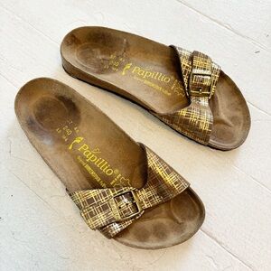 Birkenstock Papillio Gold Plaid Madrid Sandals Size 37 Narrow EUC
